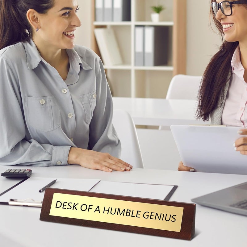 RattanView Desk of a Humble Genius Desks Sign for Office Funny Desk Signs Novelty Nameplate Office Decor Solid Pine Wooden Plaque for Women Men Coworker Gift Supply Home Accessories 10 x 2 Inch - Image 4